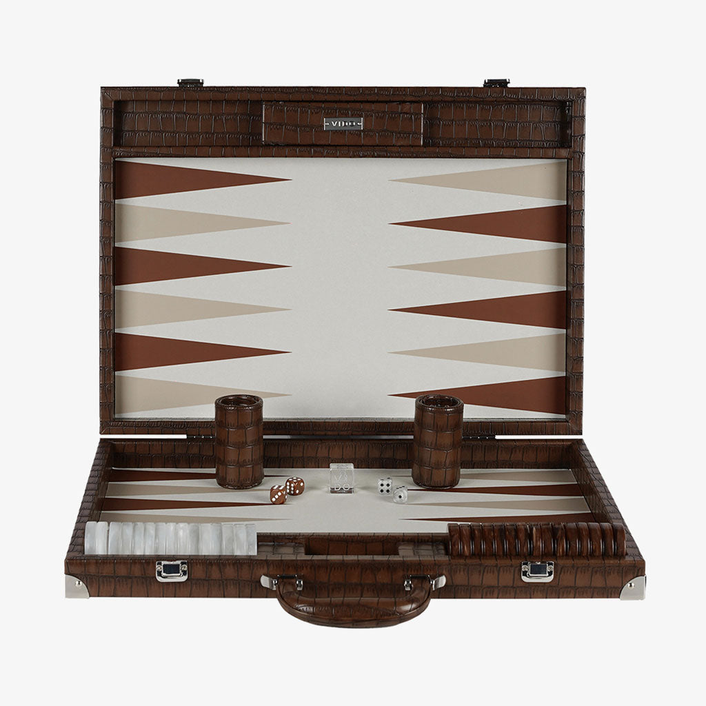 Patinated Brown Crocodile Large Backgammon