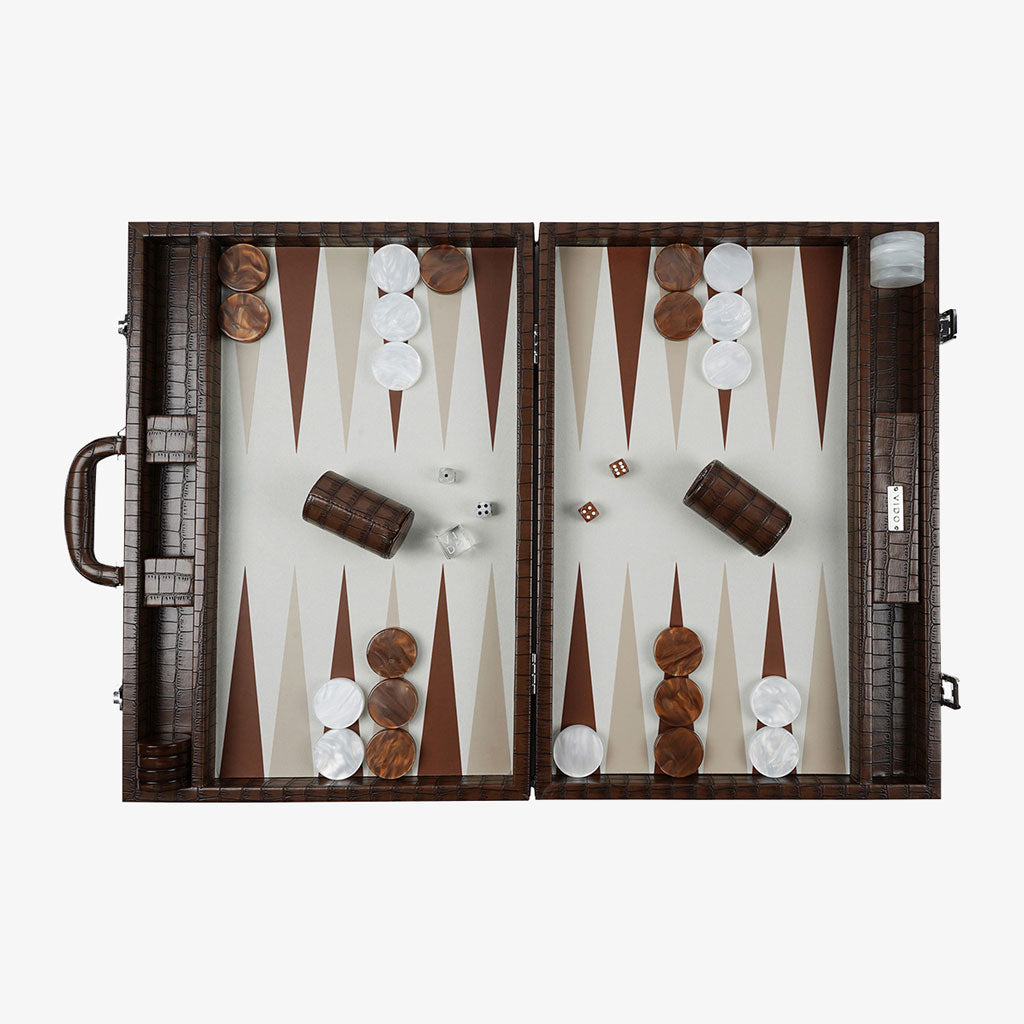 Patinated Brown Crocodile Large Backgammon