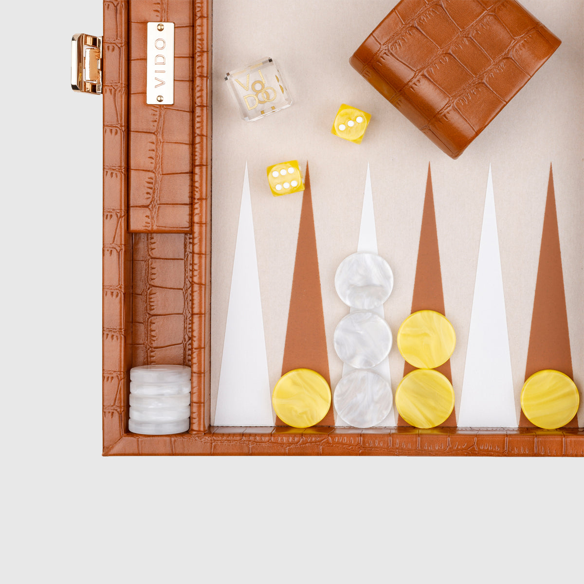 VIDO Medium Backgammon Board Set 15-inch Checkers 29 mm Chestnut Alligator Vegan Leather