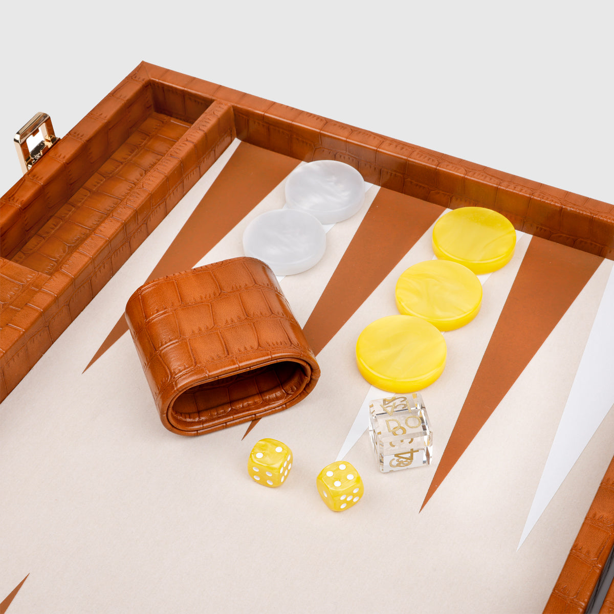 VIDO Large Backgammon Board Set 21-inch Checkers 44 mm Chestnut Alligator Vegan Leather