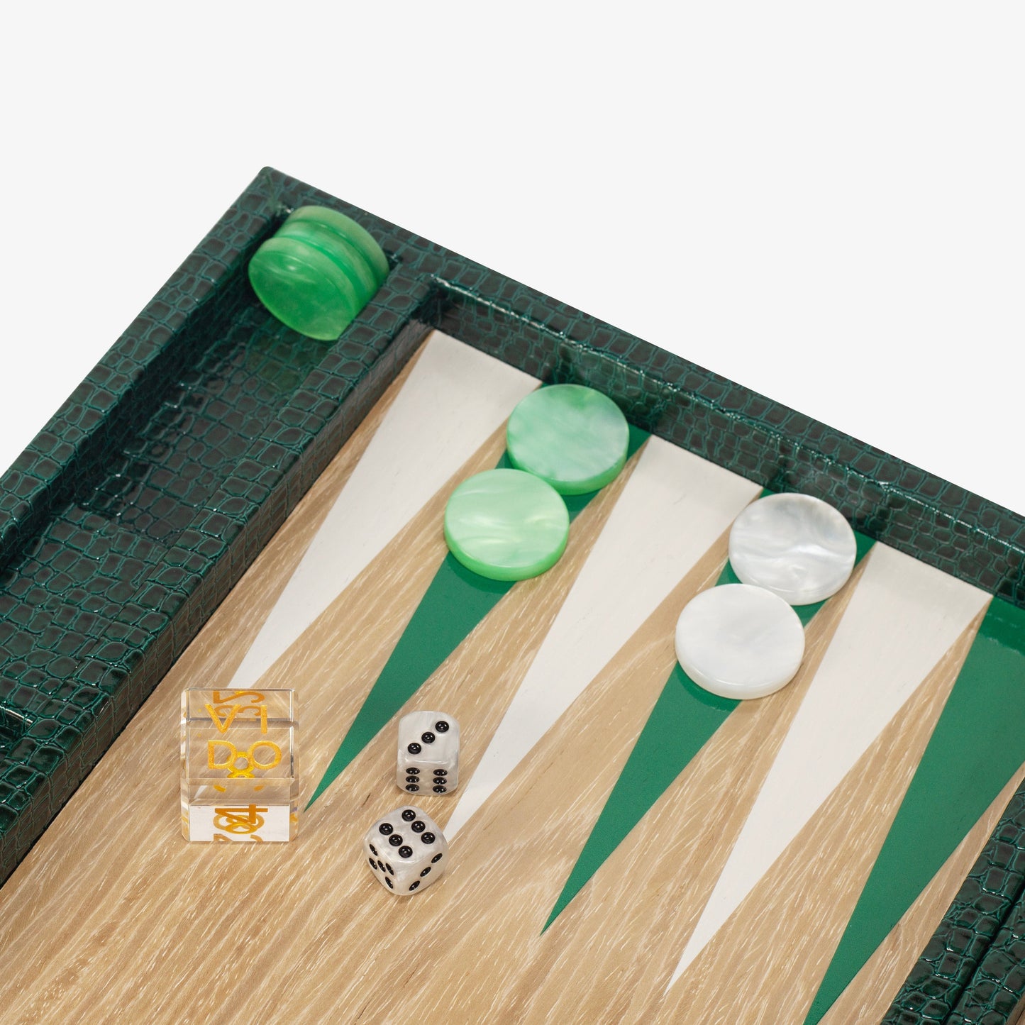 British Green Alligator Wooden Backgammon