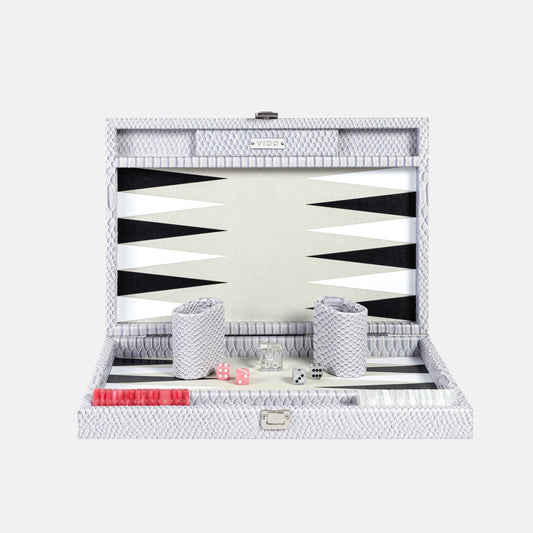 Backgammon set with a grey snake pattern on a white background by VIDO