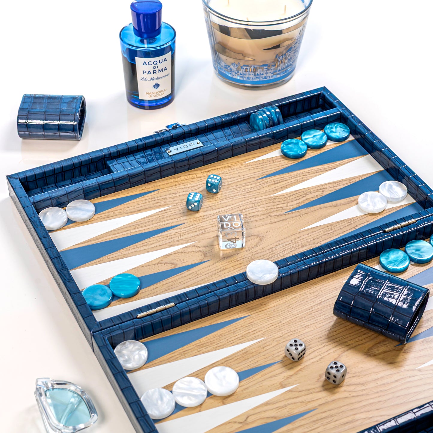 Navy-Blue Crocodile Wooden Backgammon