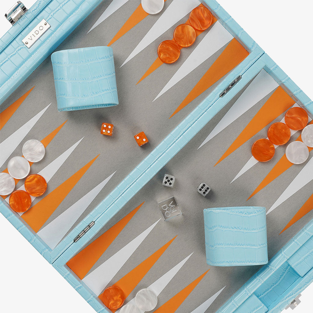 Aquamarine Crocodile Medium Backgammon