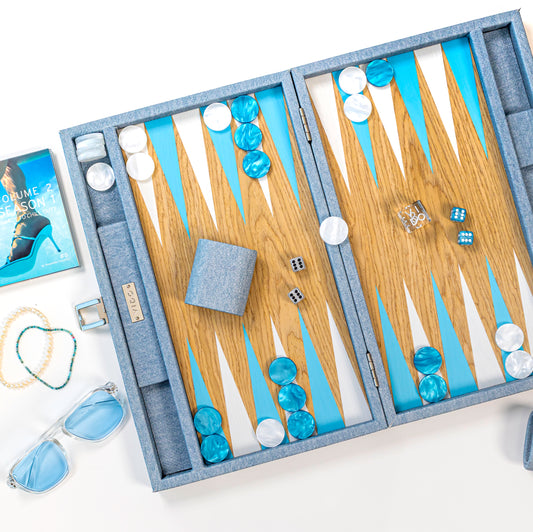 Denim Blue Wooden Backgammon