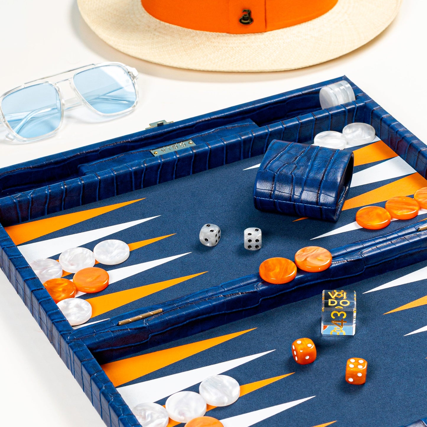Navy-Blue Alligator Medium Backgammon